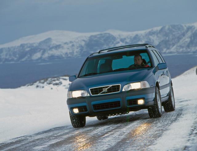 old Volvo V70 on snow