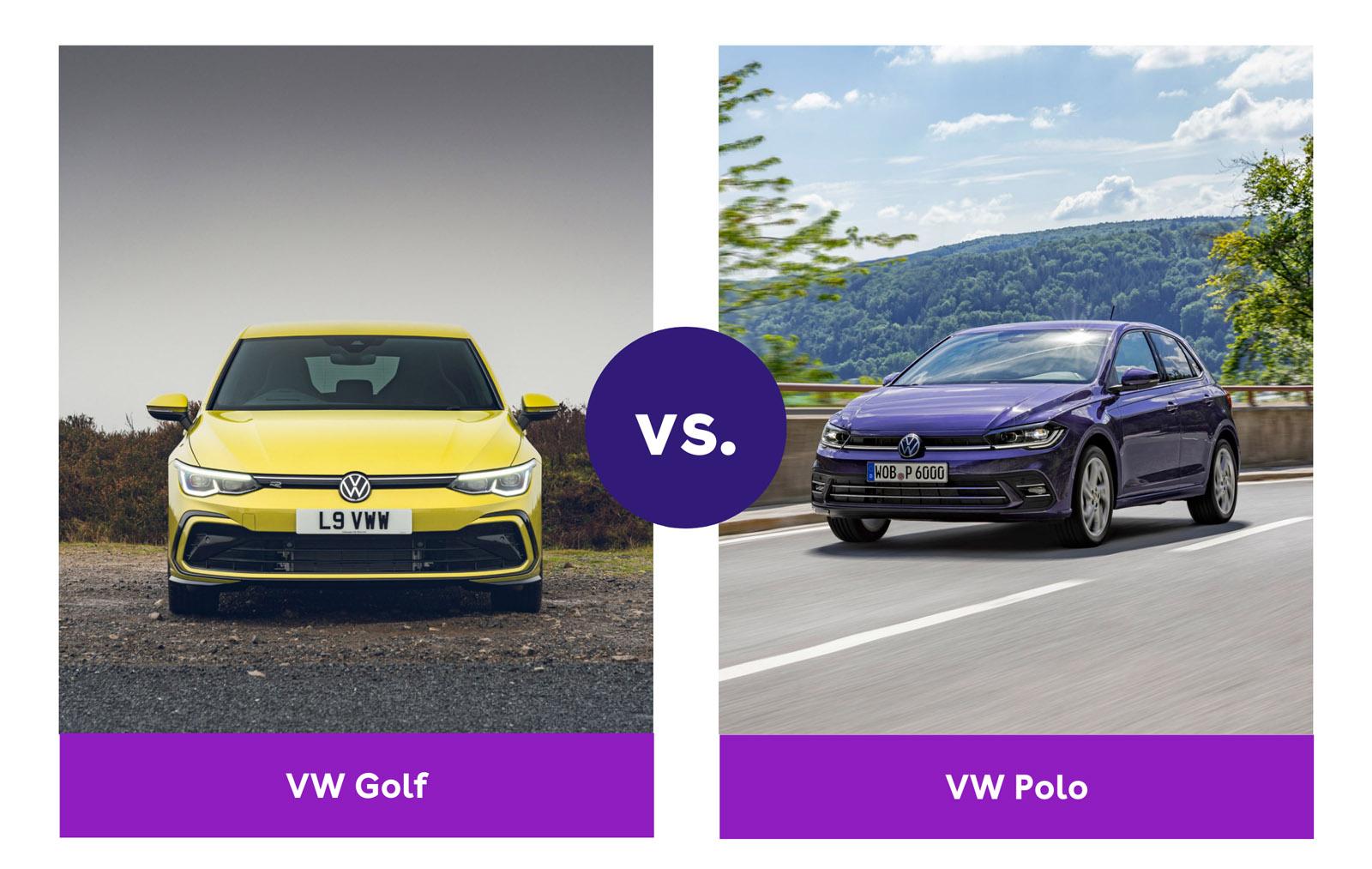 a yellow vw golf and a purple vw polo