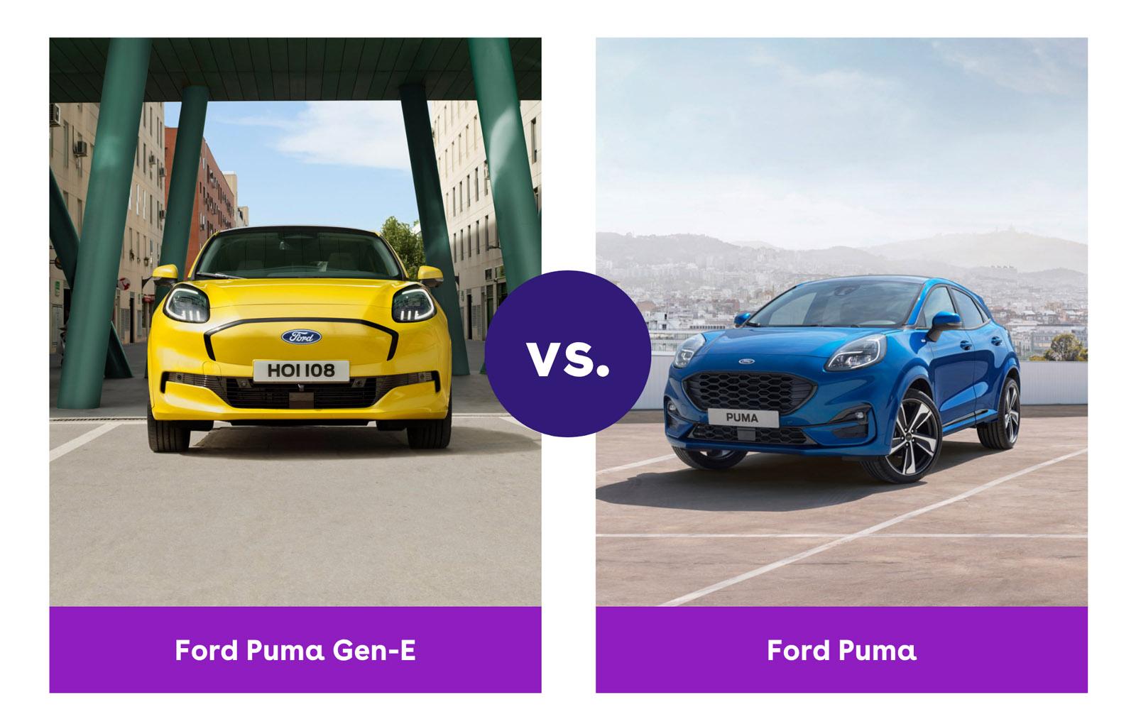 Yellow Ford Puma Gen-E and blue Ford Puma front