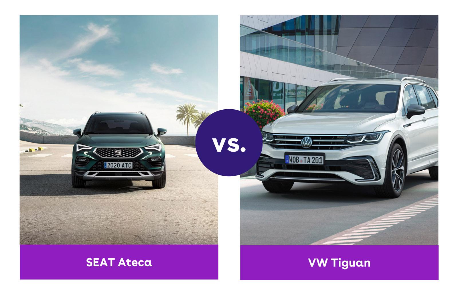 the front of a seat ateca and vw tiguan