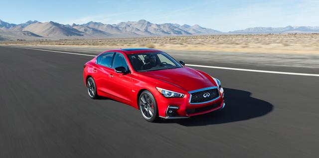 Infiniti Q50 front three quarters top-down shot