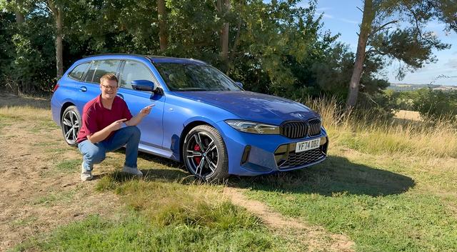 Blue BMW 330e Touring and Ben Welham