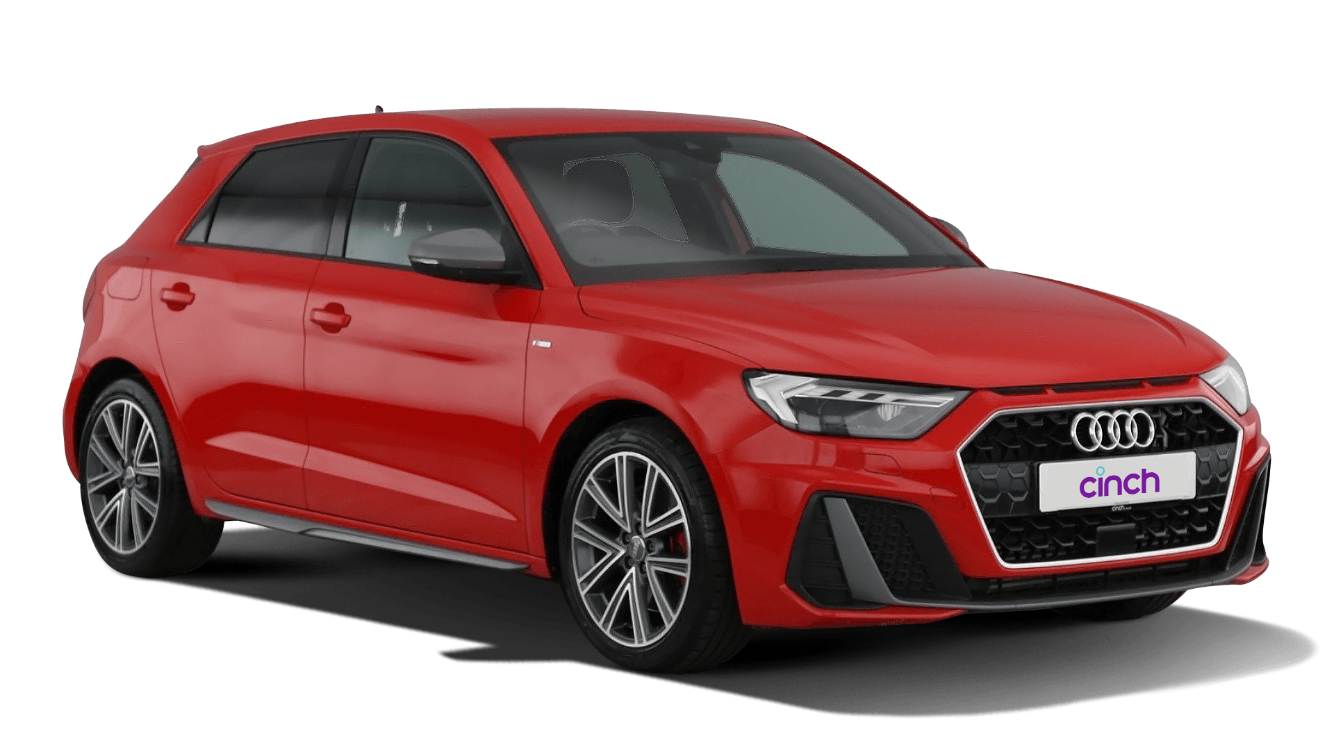 A red Audi A1 facing right in front of a white background