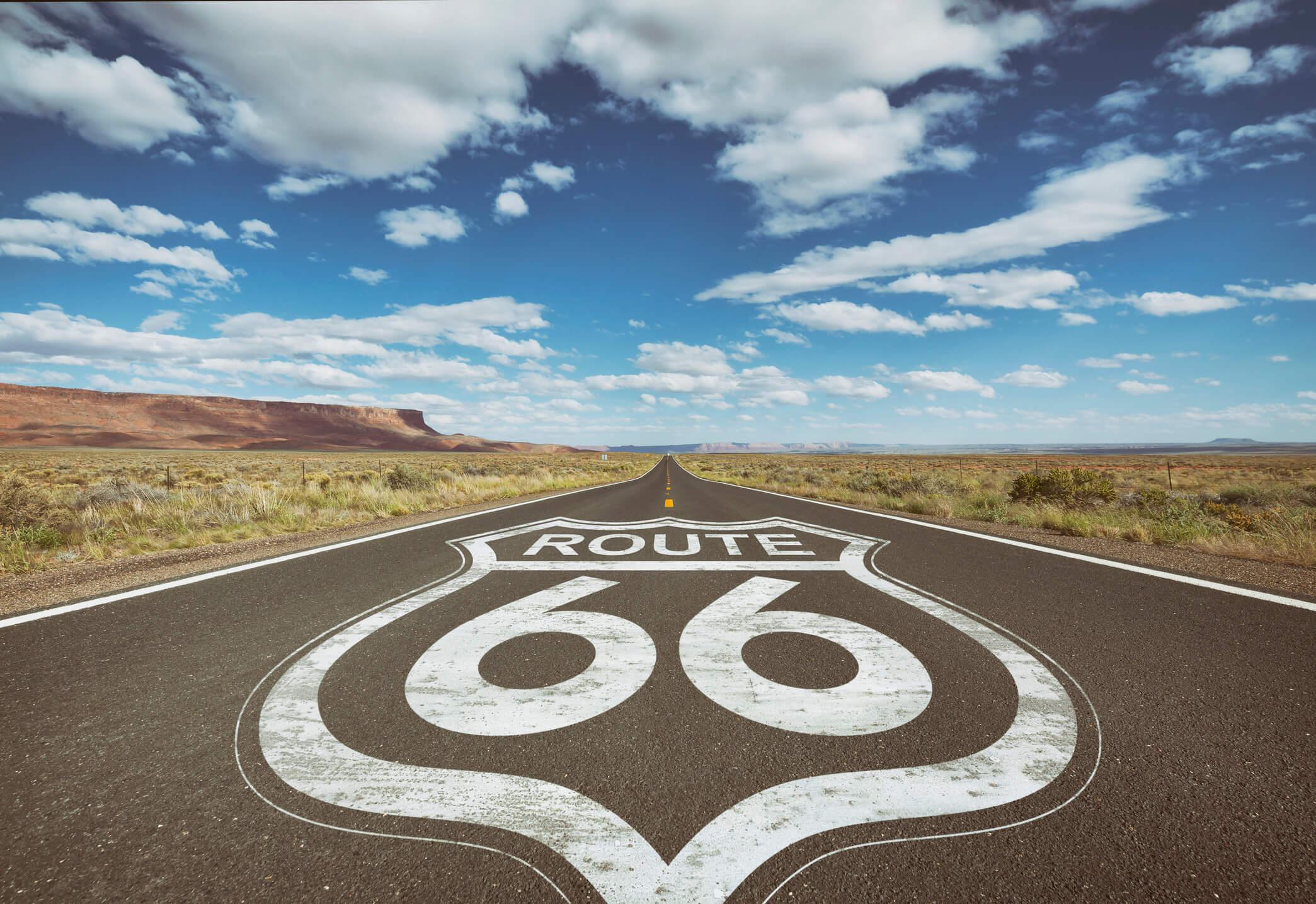 A close up of the Route 66 sign