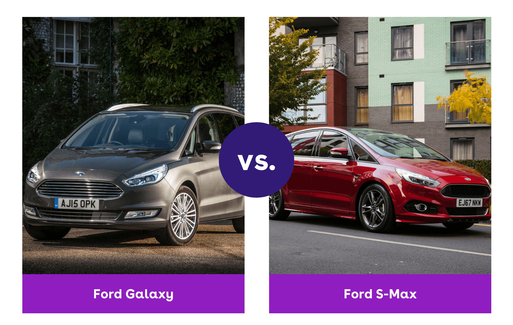 A comparisons showing the Ford Galaxy and Ford S-Max side by side