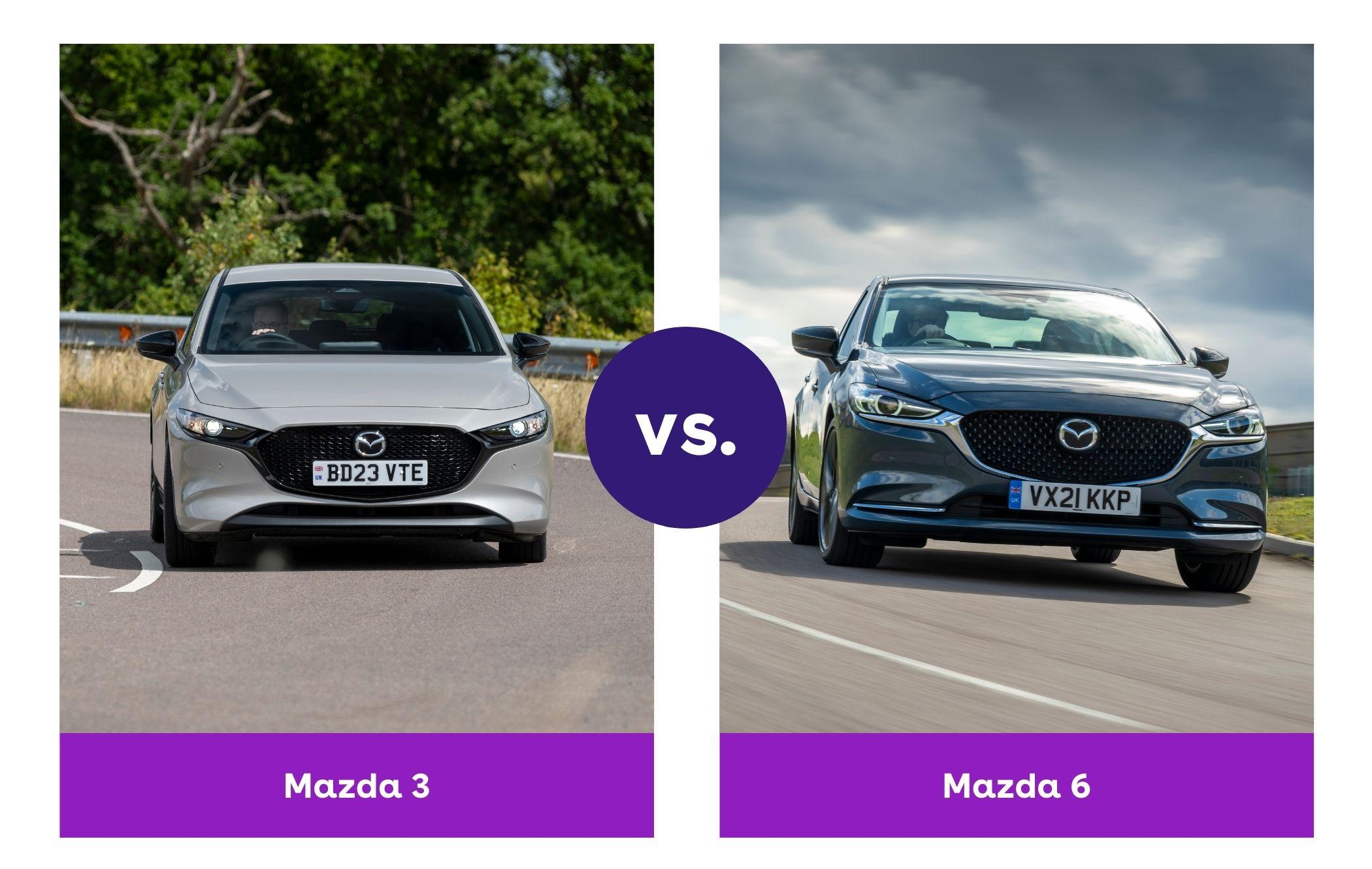 Side-by-side image of Mazda 3 and Mazda 6 fronts