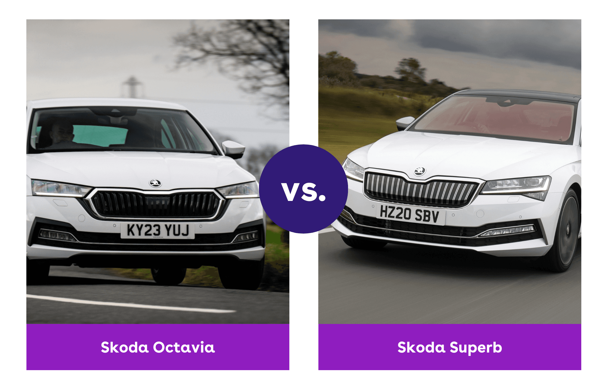 Side-by-side view of Skoda Octavia and Skoda Superb front