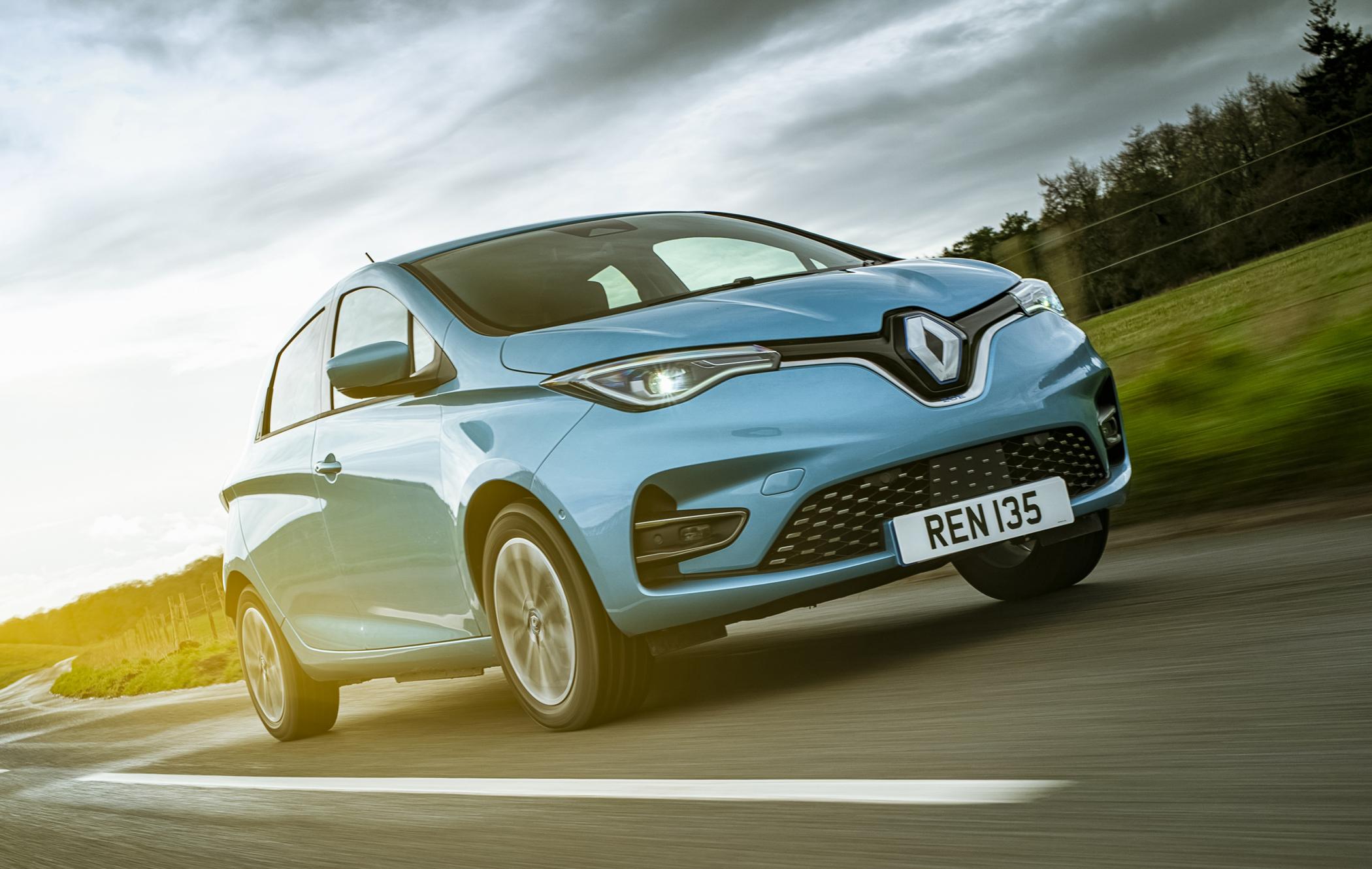 The Renault Zoe, pictured driving along a road, is one of the best electric cars you can buy