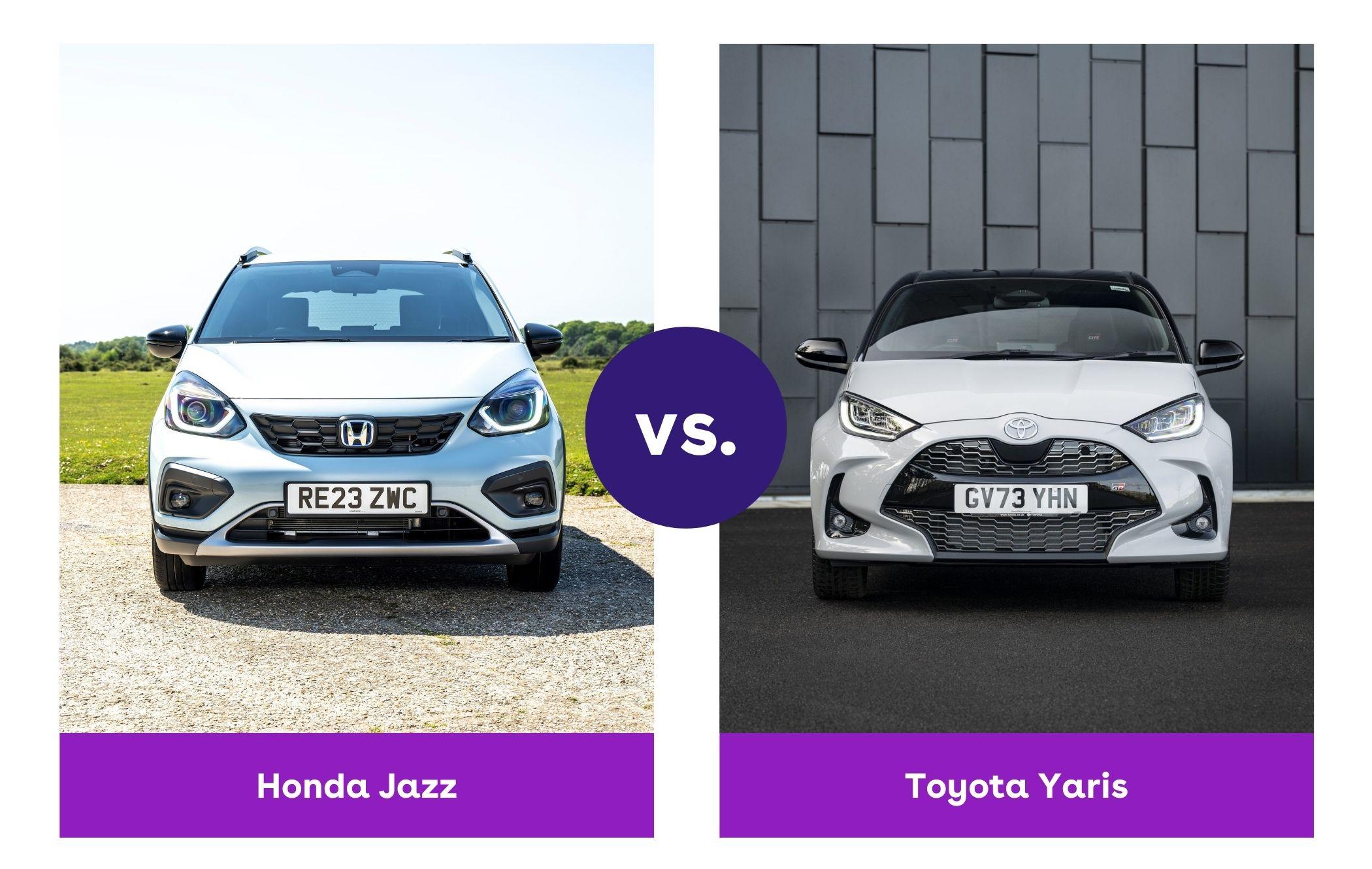 Side-by-side image of Honda Jazz and Toyota Yaris