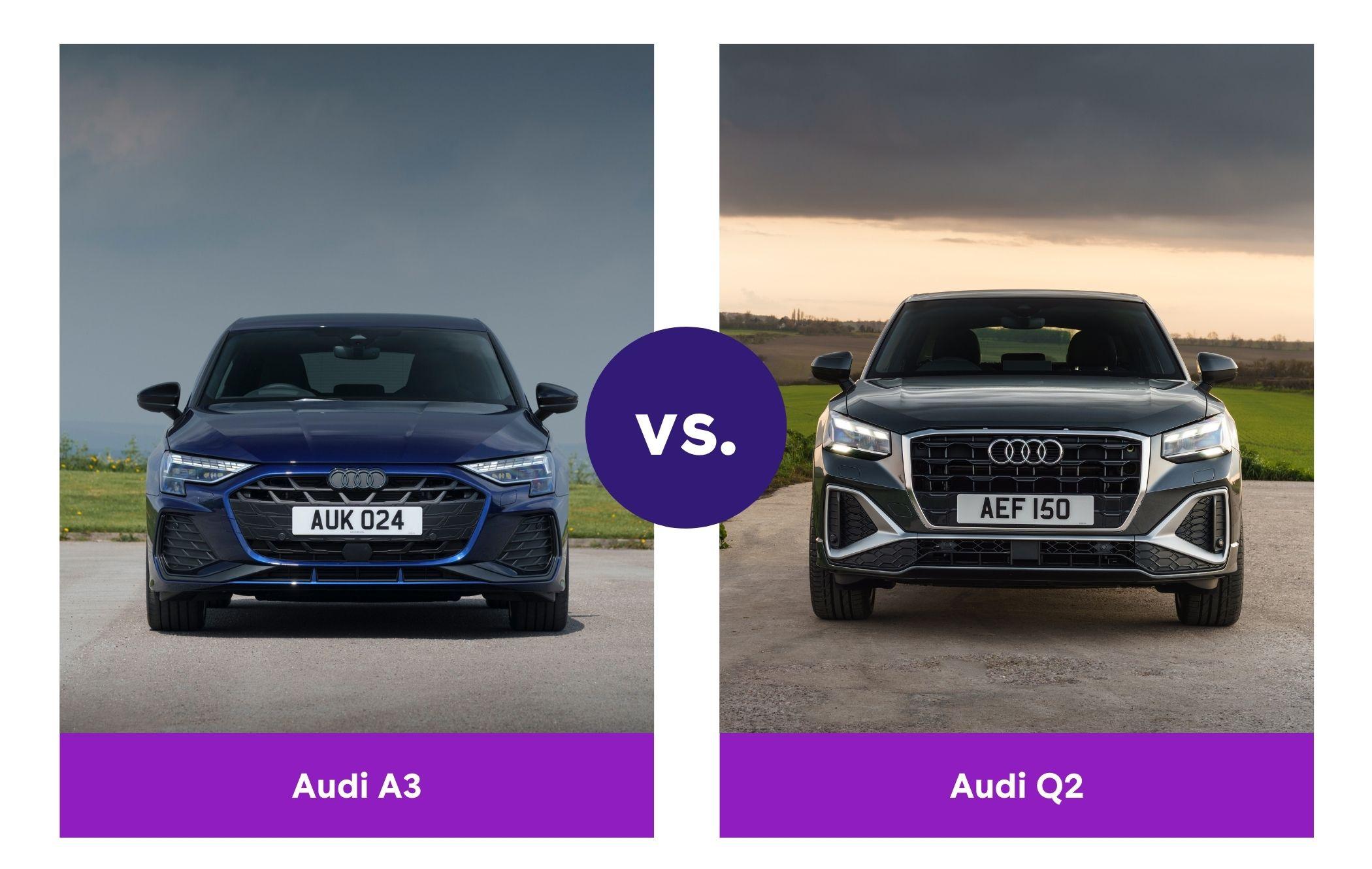 Side-by-side view of Audi A3 and Audi Q2 front ends