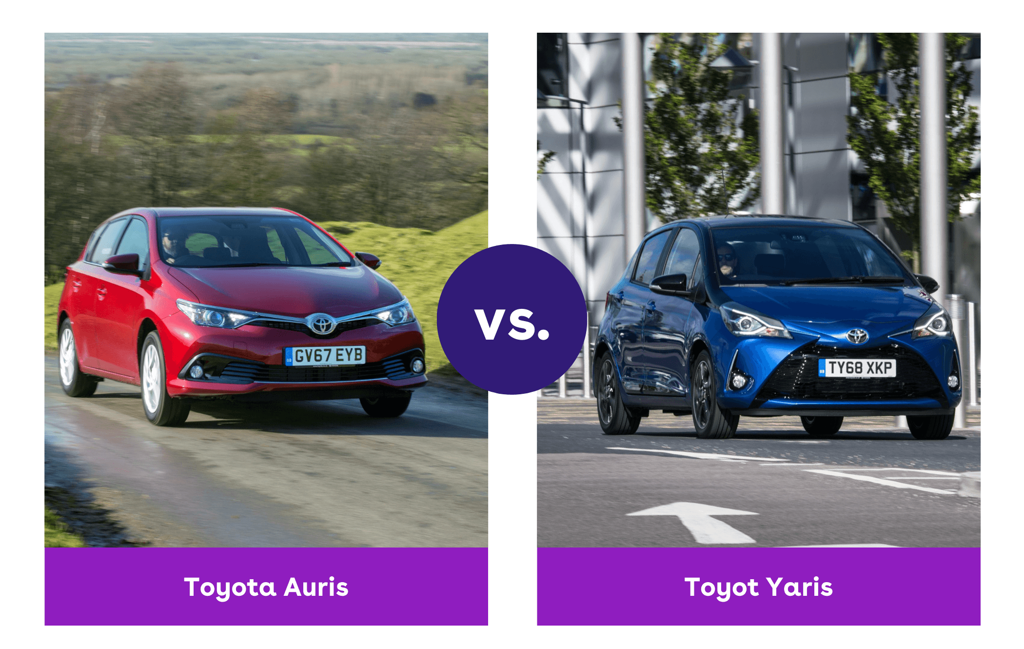Side-by-side shot of Toyota Auris and Toyota Yaris driving