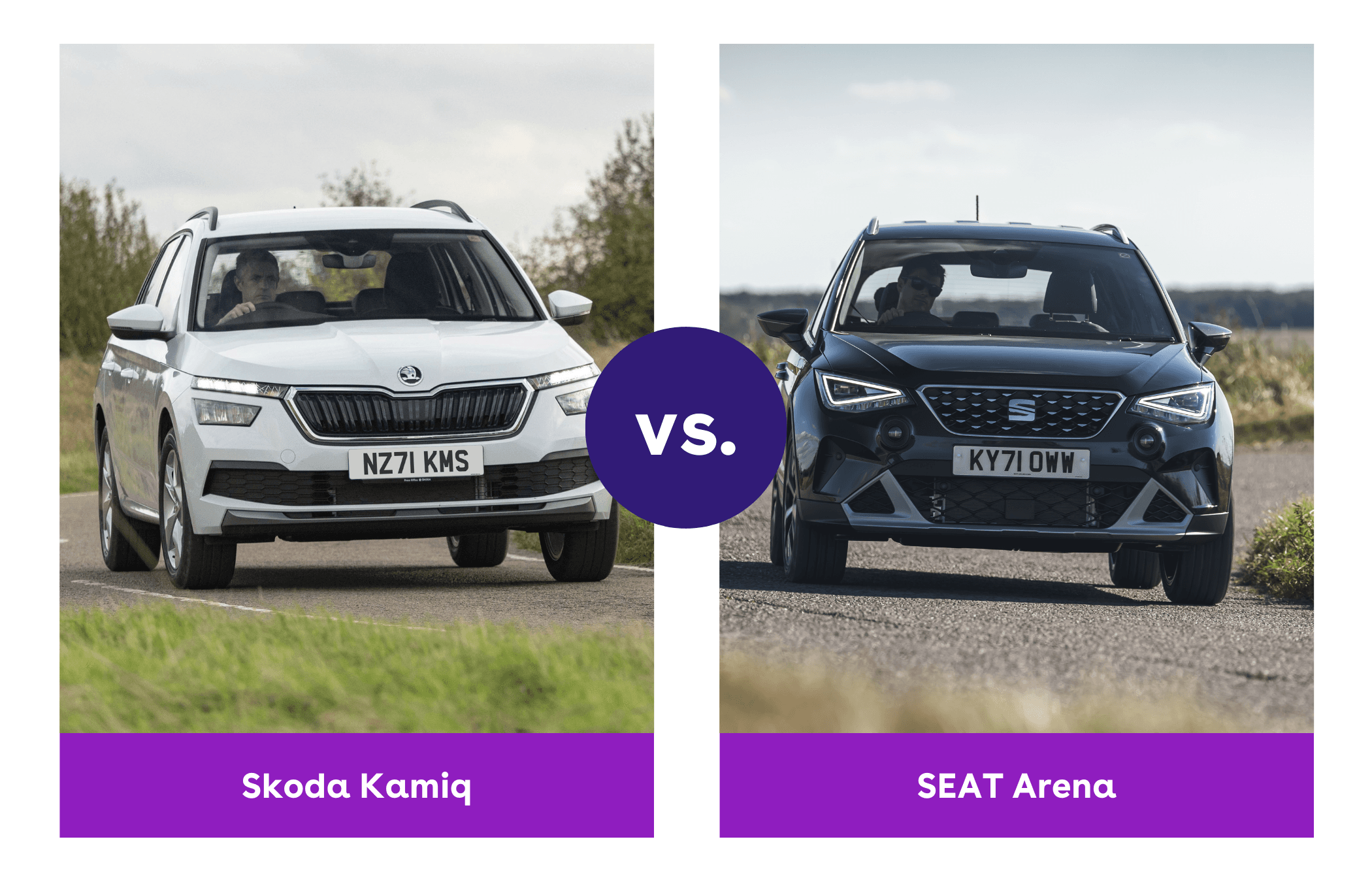 Side-by-side image of Skoda Kamiq and SEAT Arona