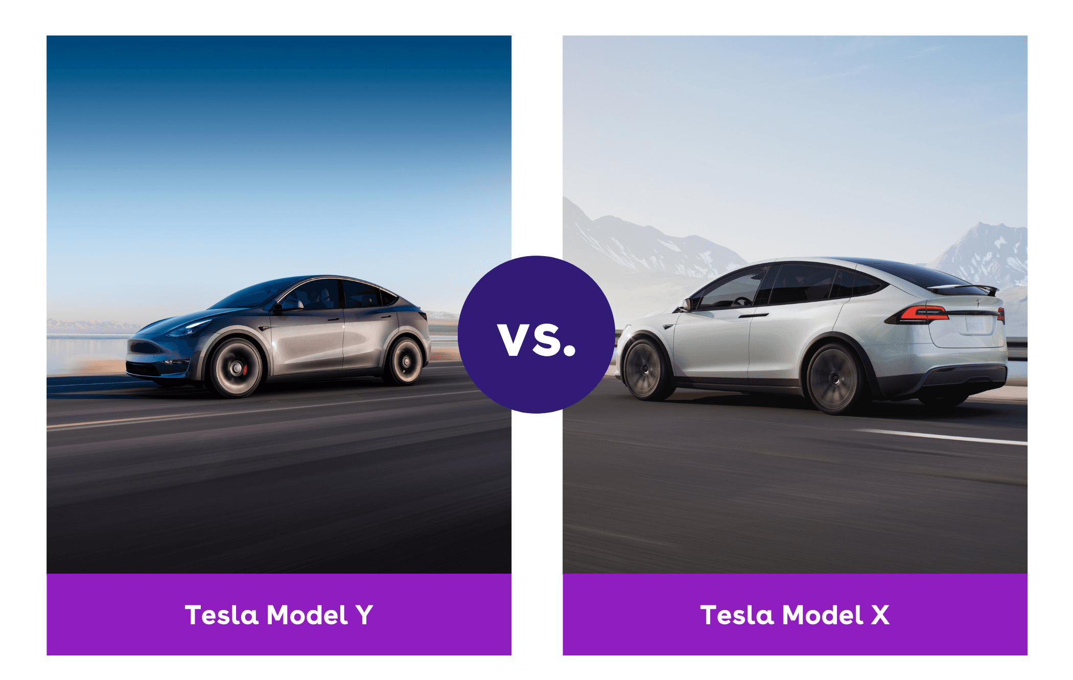 A comparison showing the Tesla Model Y and Model X side by side