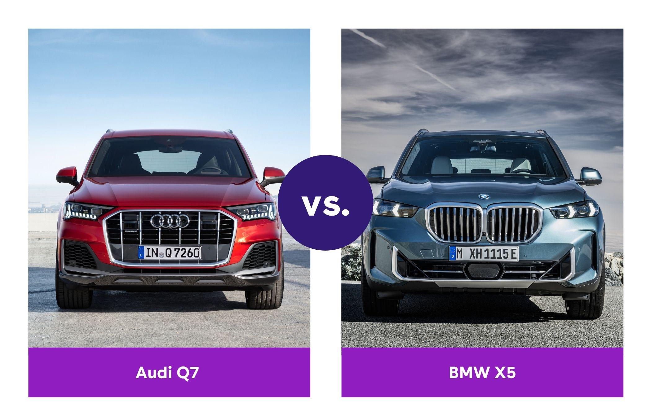 A comparison of a red Audi Q7 and a blue BMW X5