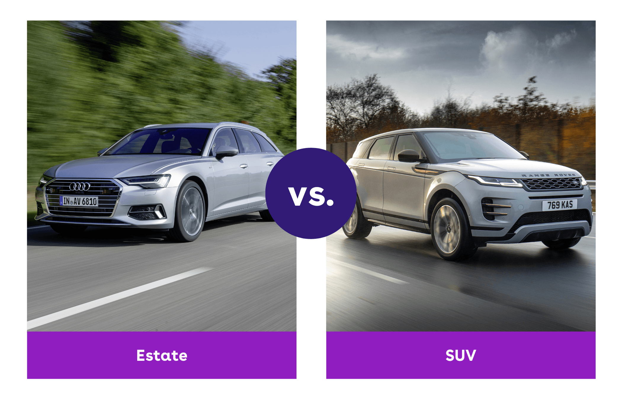 A comparison showing the Audi A6 Avant and the Range Rover Evoque