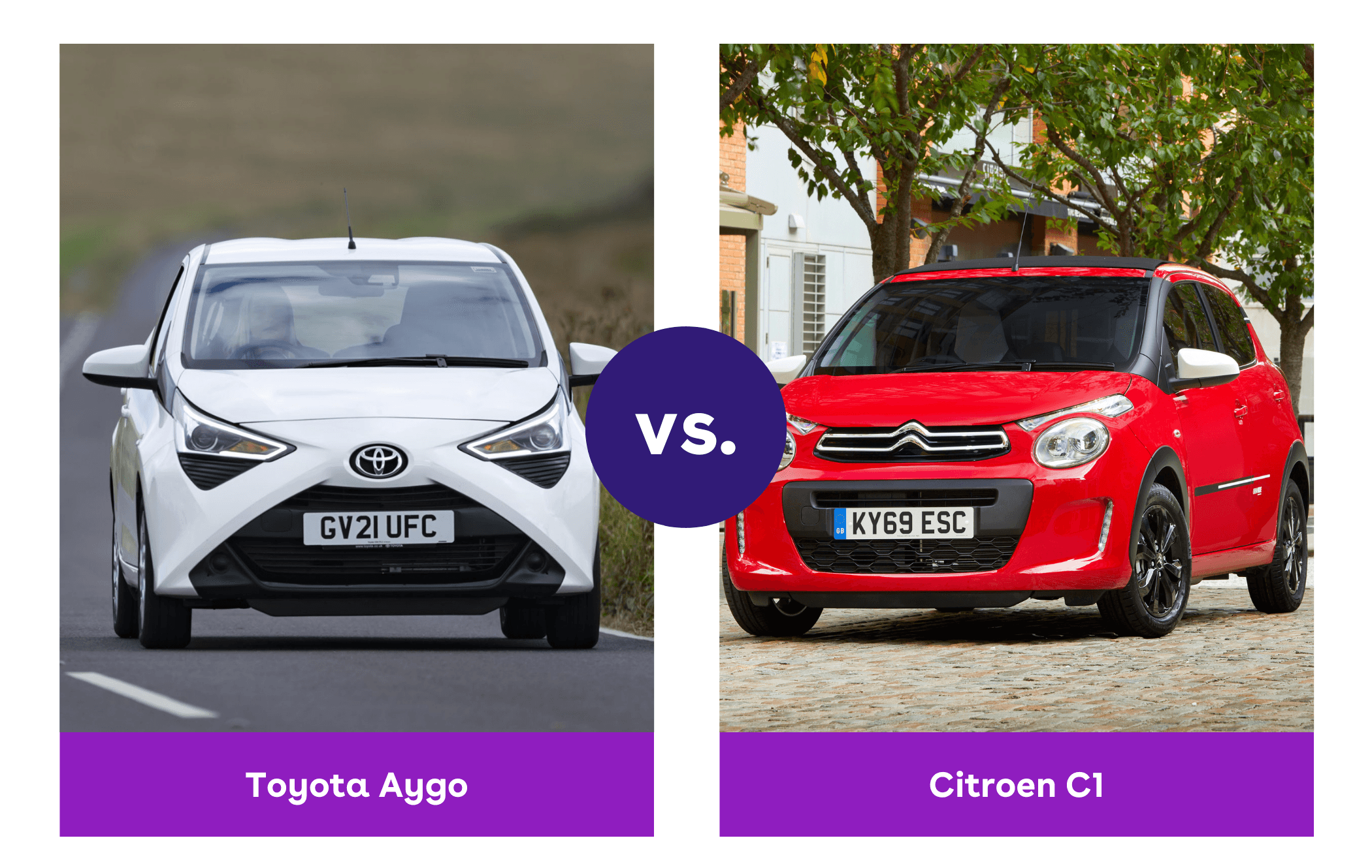 Side-by-side view of Toyota Aygo and Citroen C1 front