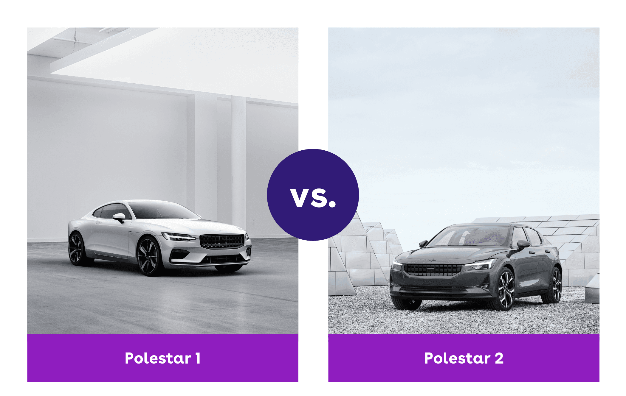 on the left is a white polestar 1 and on the right is a grey polestar 2