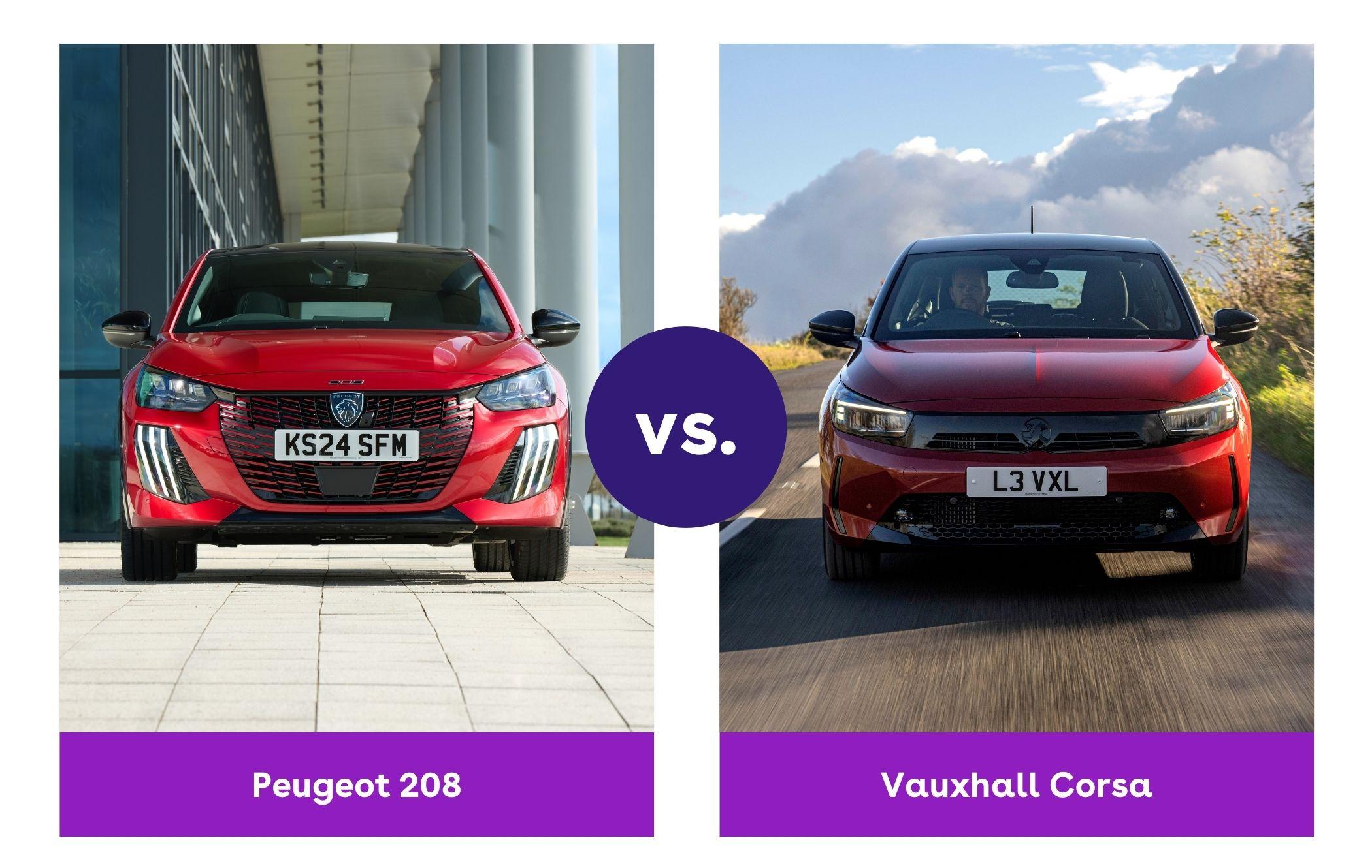 Side-by-side image of Peugeot 208 and Vauxhall Corsa fronts