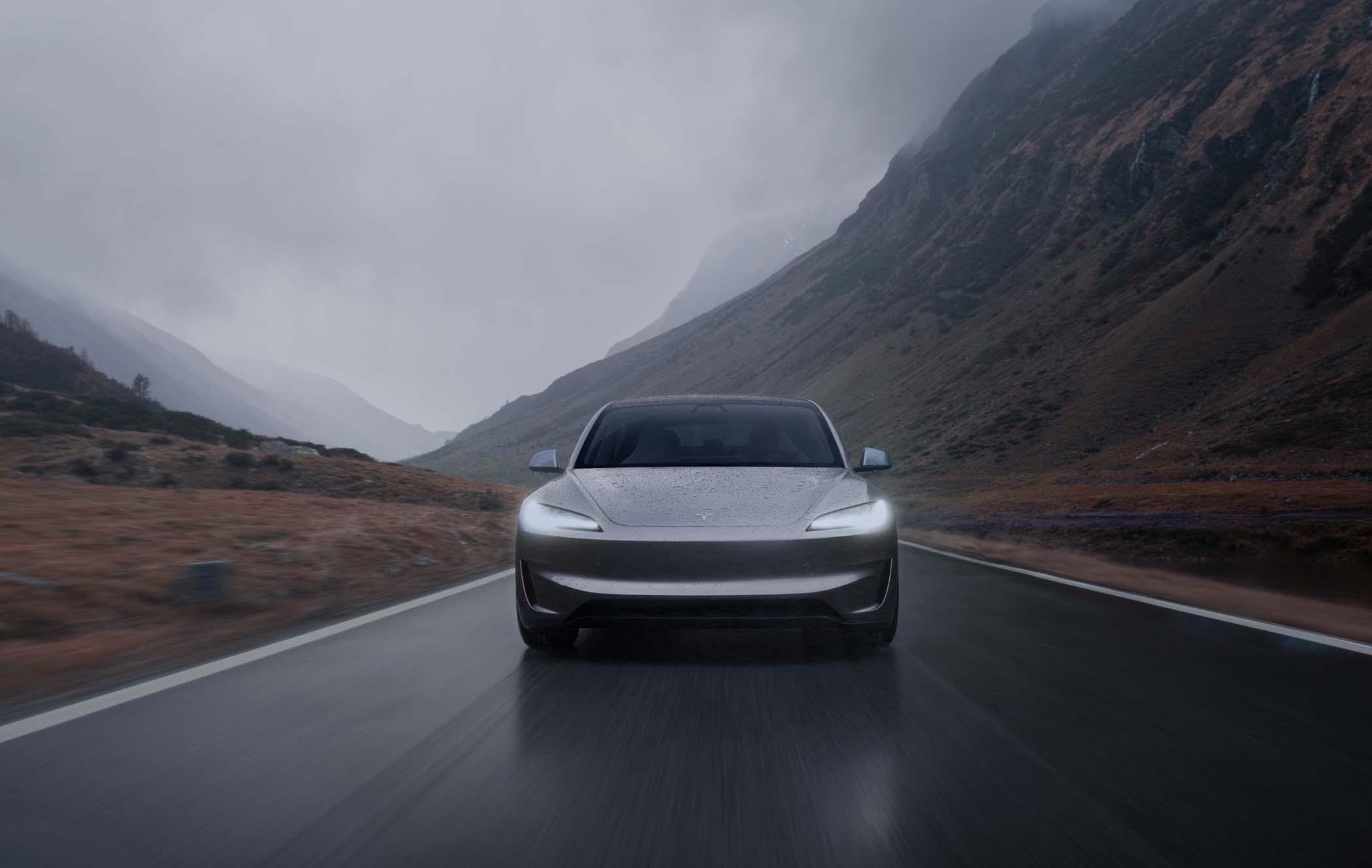 Tesla Model 3 Highland front, driving