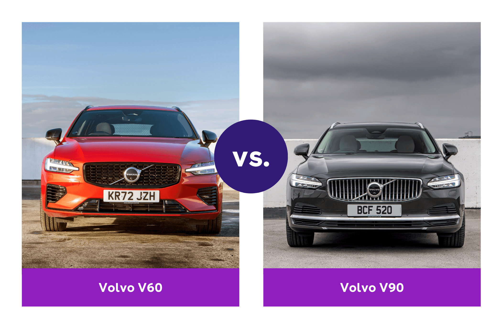 on the left is a red volvo v60 and on the right is a brown volvo v90