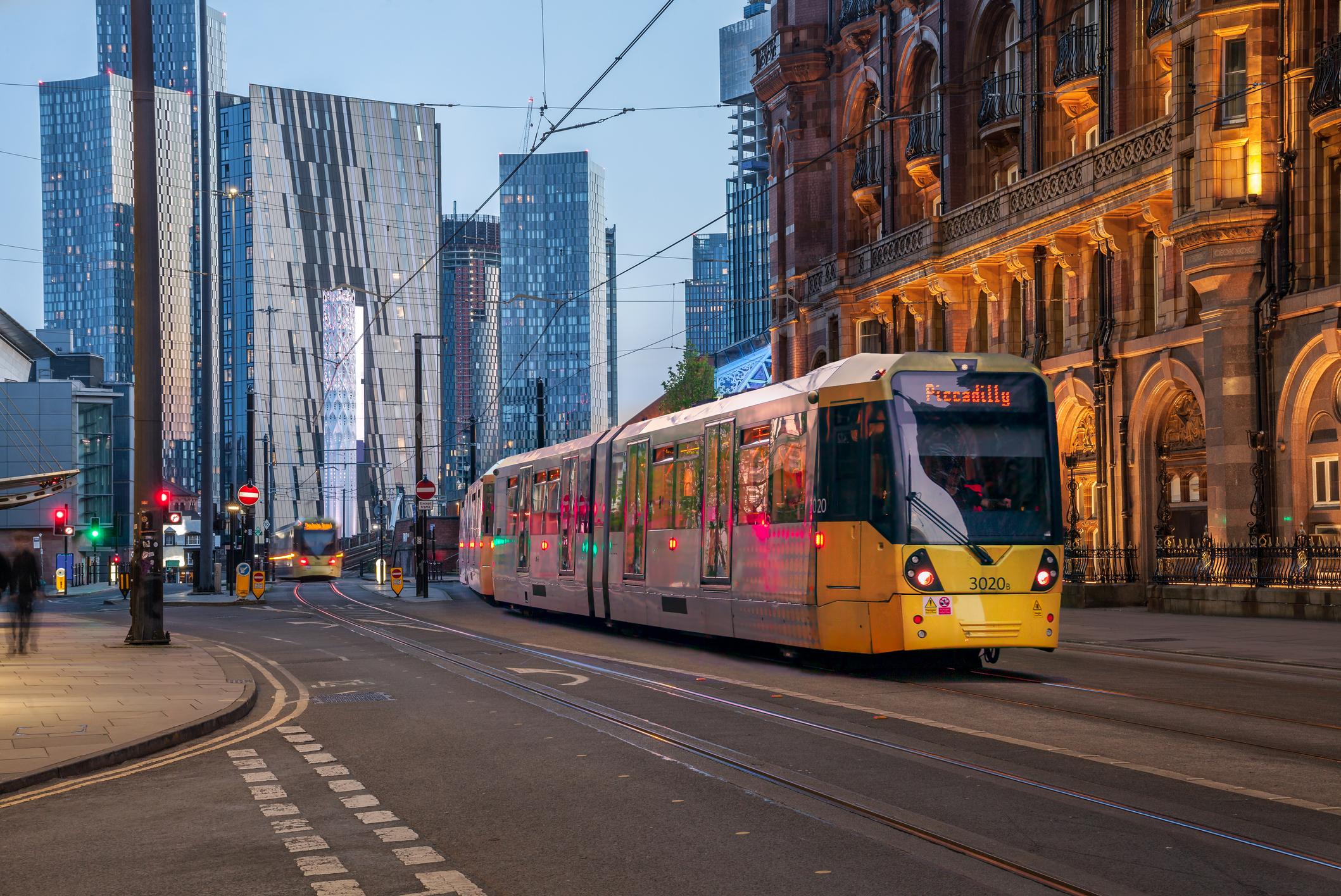 A tram in Manchester city centre