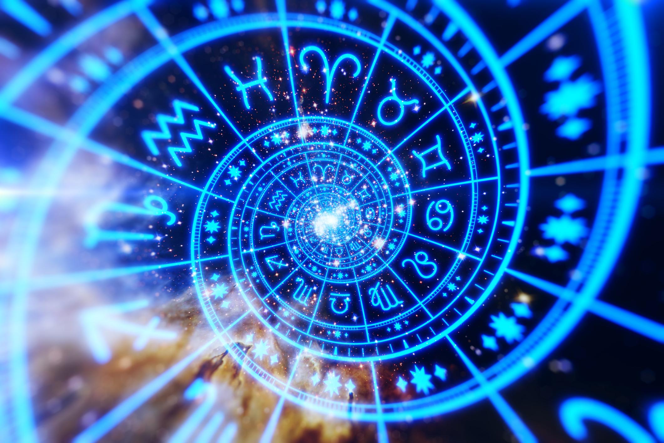 A glowing blue image of the starsigns