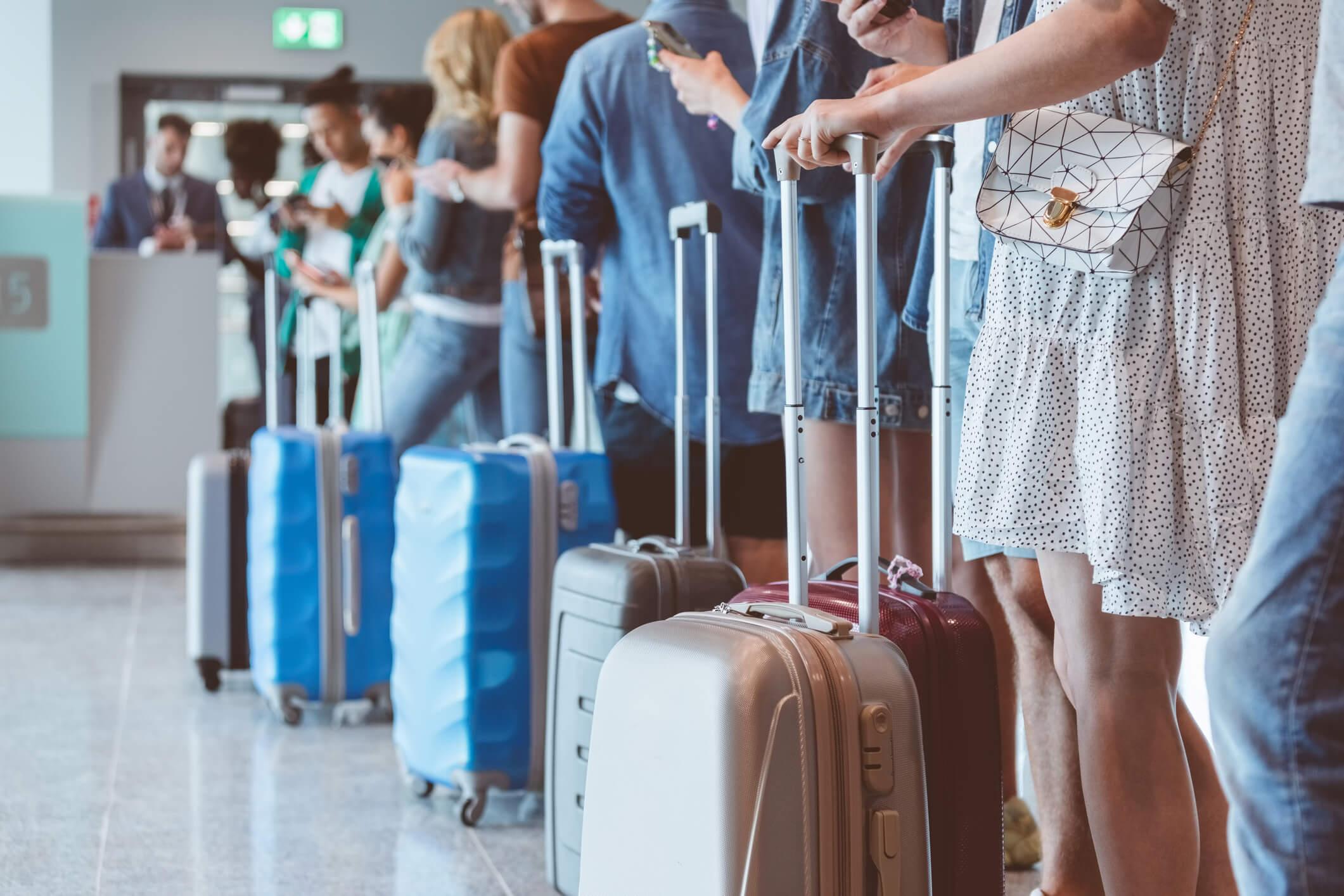 A queue of suitcases in an airport