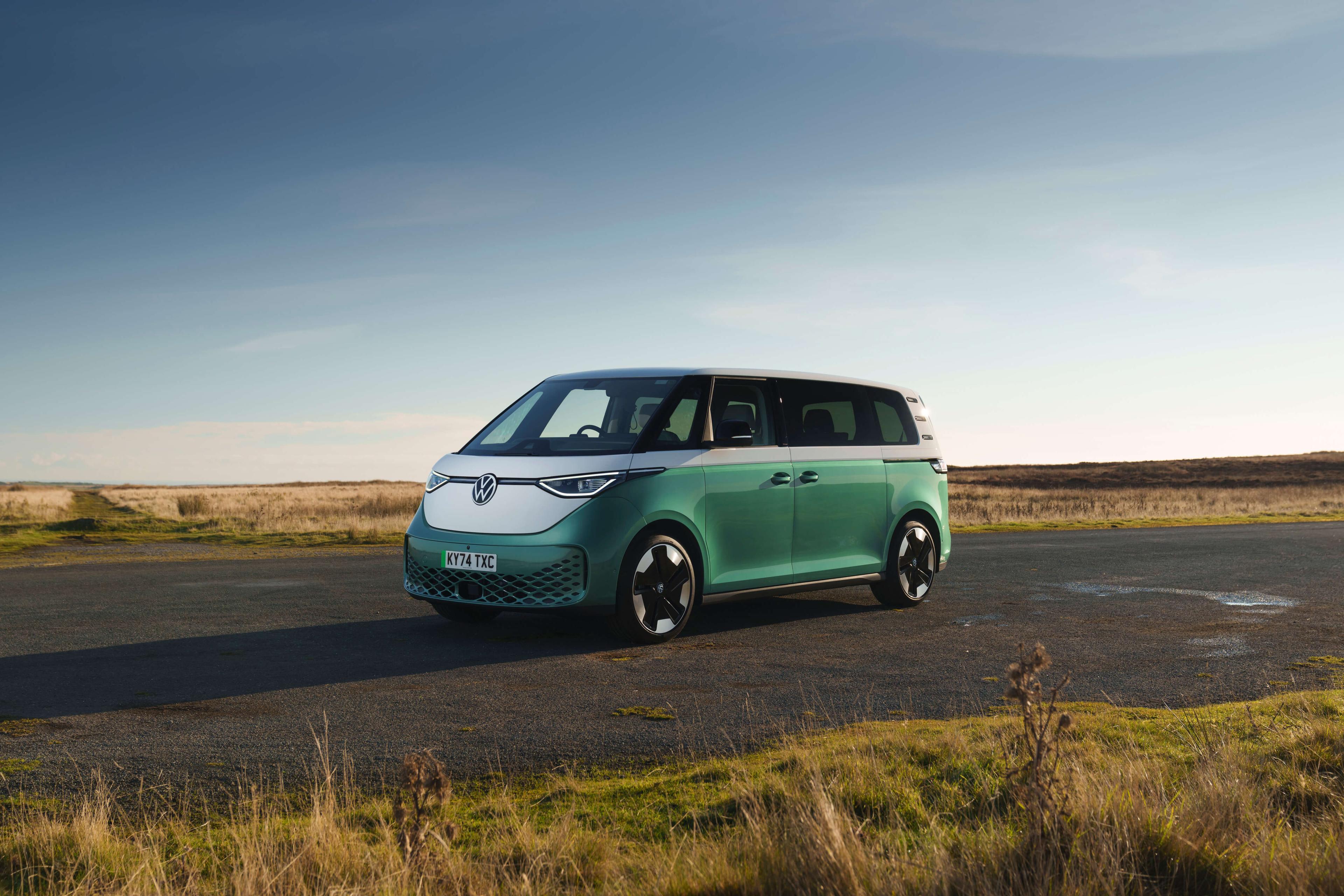 A green and white Volkswagen ID. Buzz