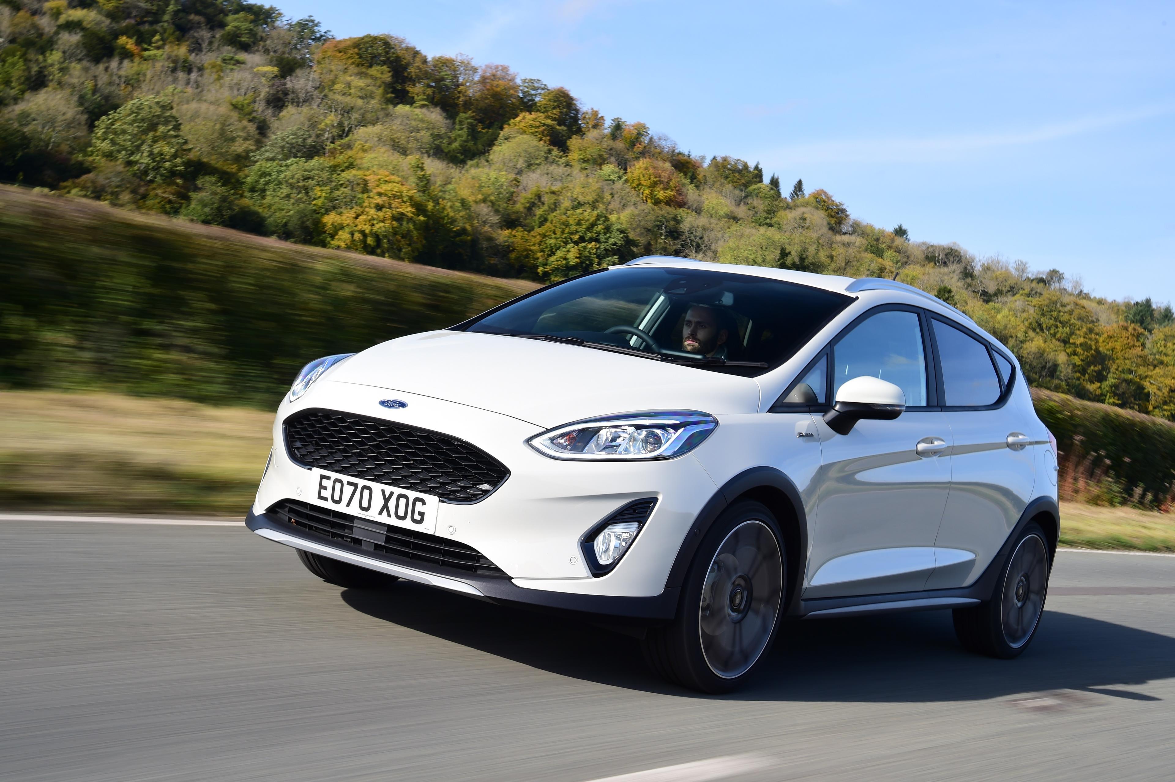 A white Ford Fiesta