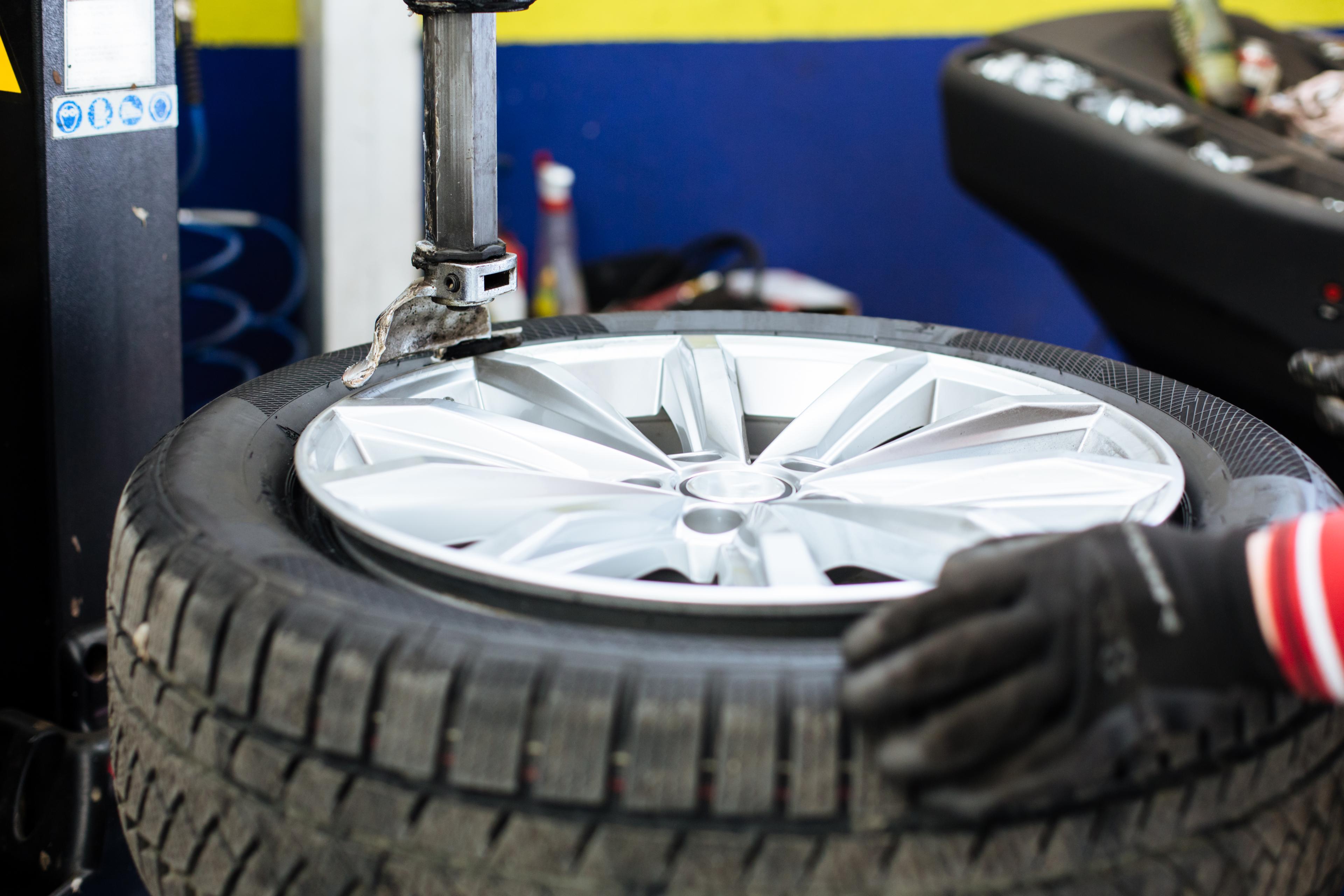 An image of a tyre being repaired