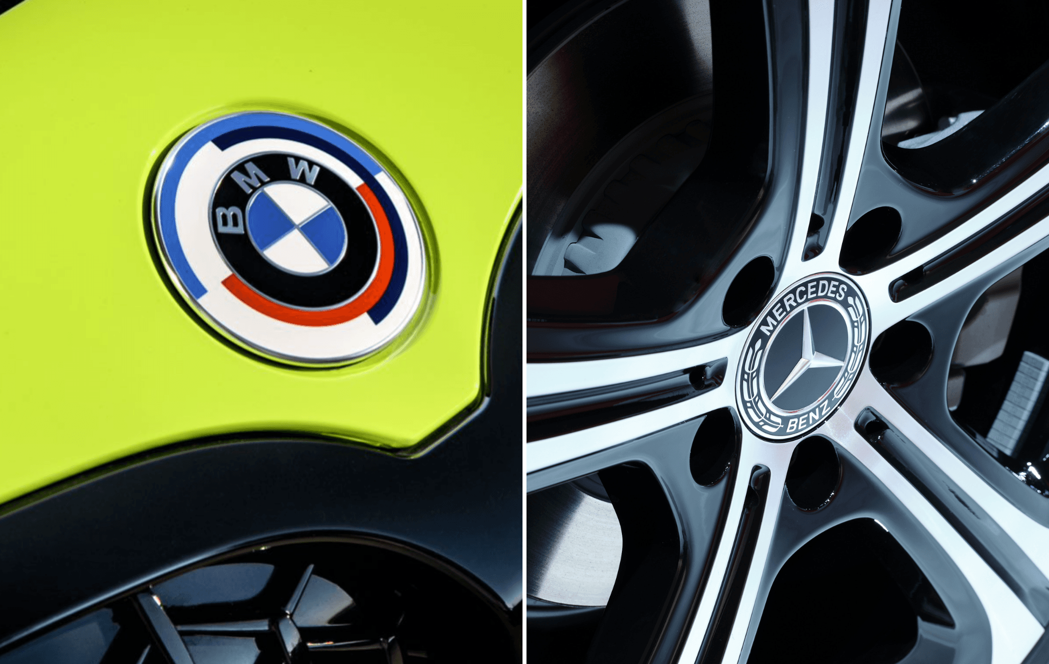 A comparison showing the BMW and Mercedes logos
