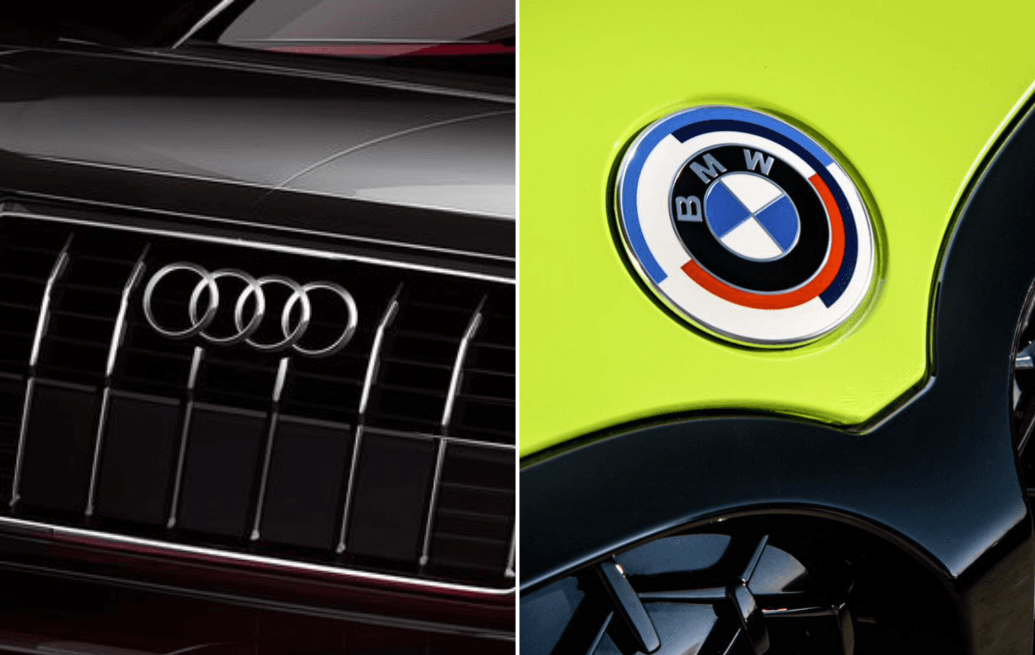 A side-by-side of the Audi and BMW car logos