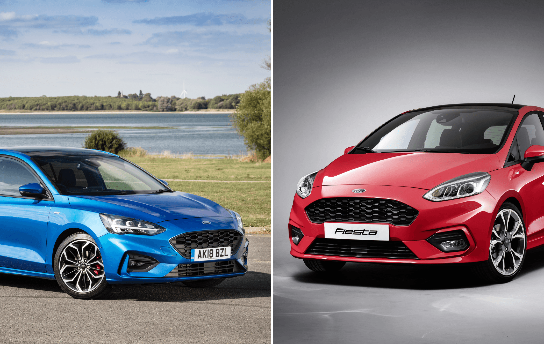 left is blue focus and right is red fiesta