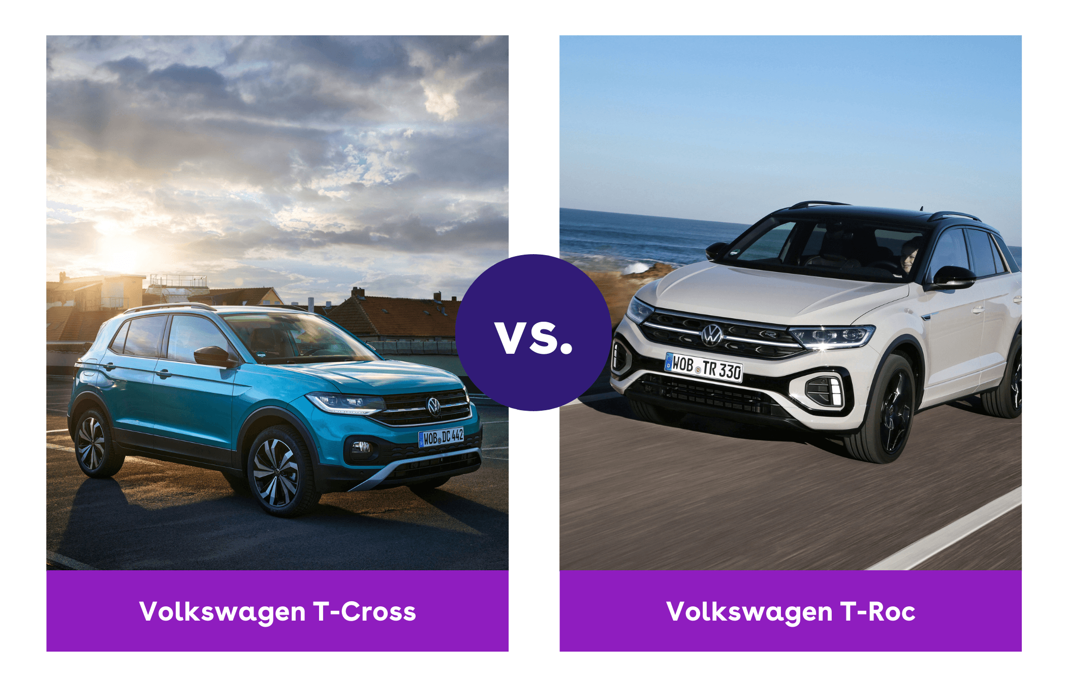 a versus image between a vw t-cross and t-roc