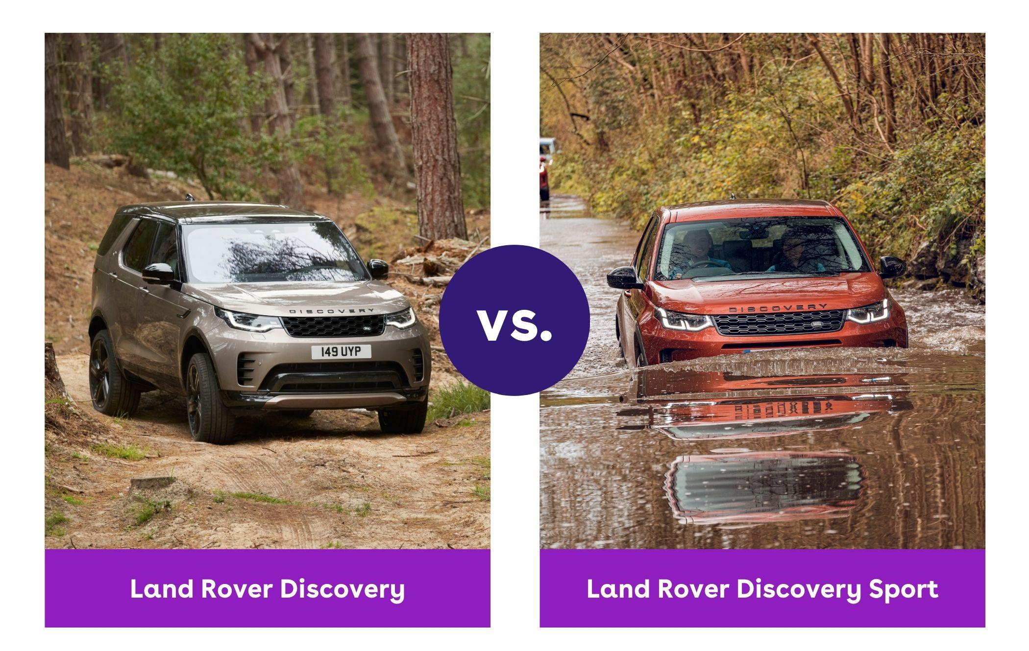 Side-by-side image of Land Rover Discovery and Discovery Sport off-roading