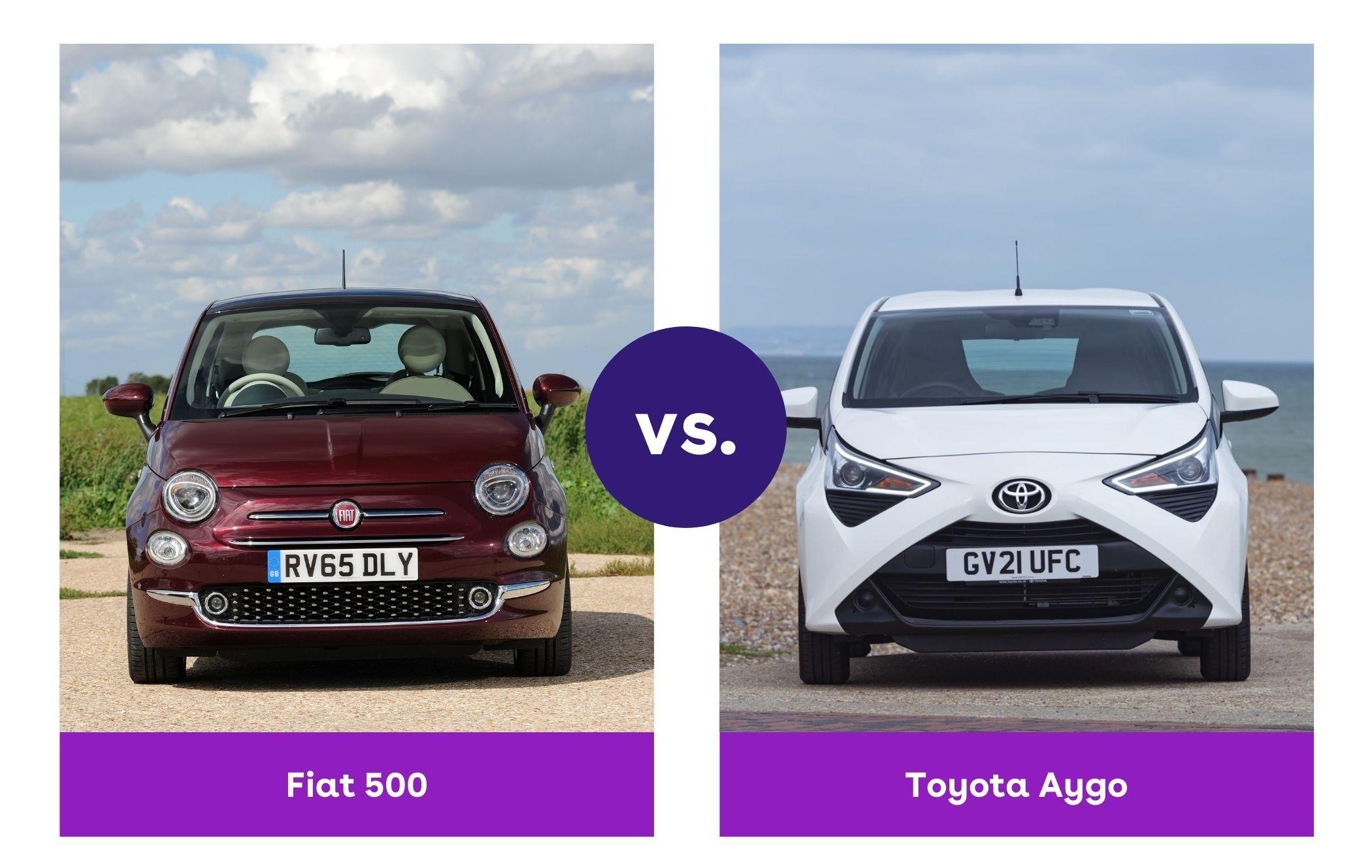 Side-by-side view of Fiat 500 and Toyota Aygo front