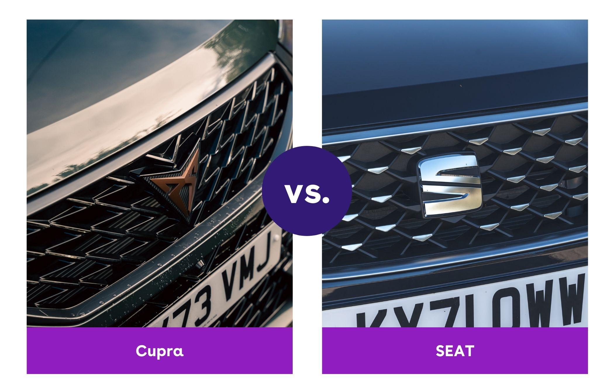 Side-by-side view of Cupra and SEAT badges on car grilles