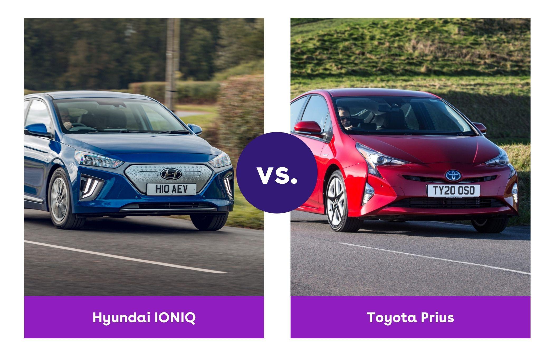 Side-by-side image of Hyundai IONIQ and Toyota Prius