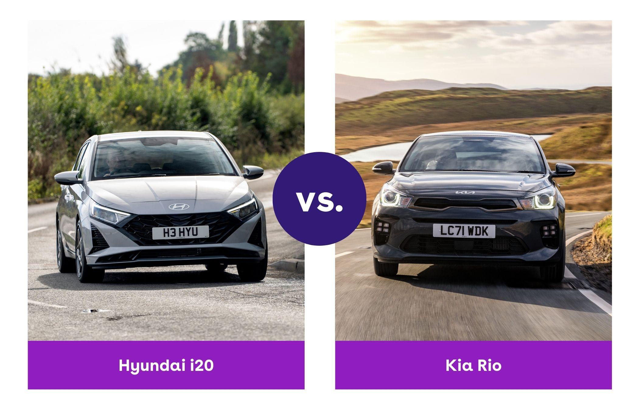 Side-by-side image of Hyundai i20 and Kia Rio fronts