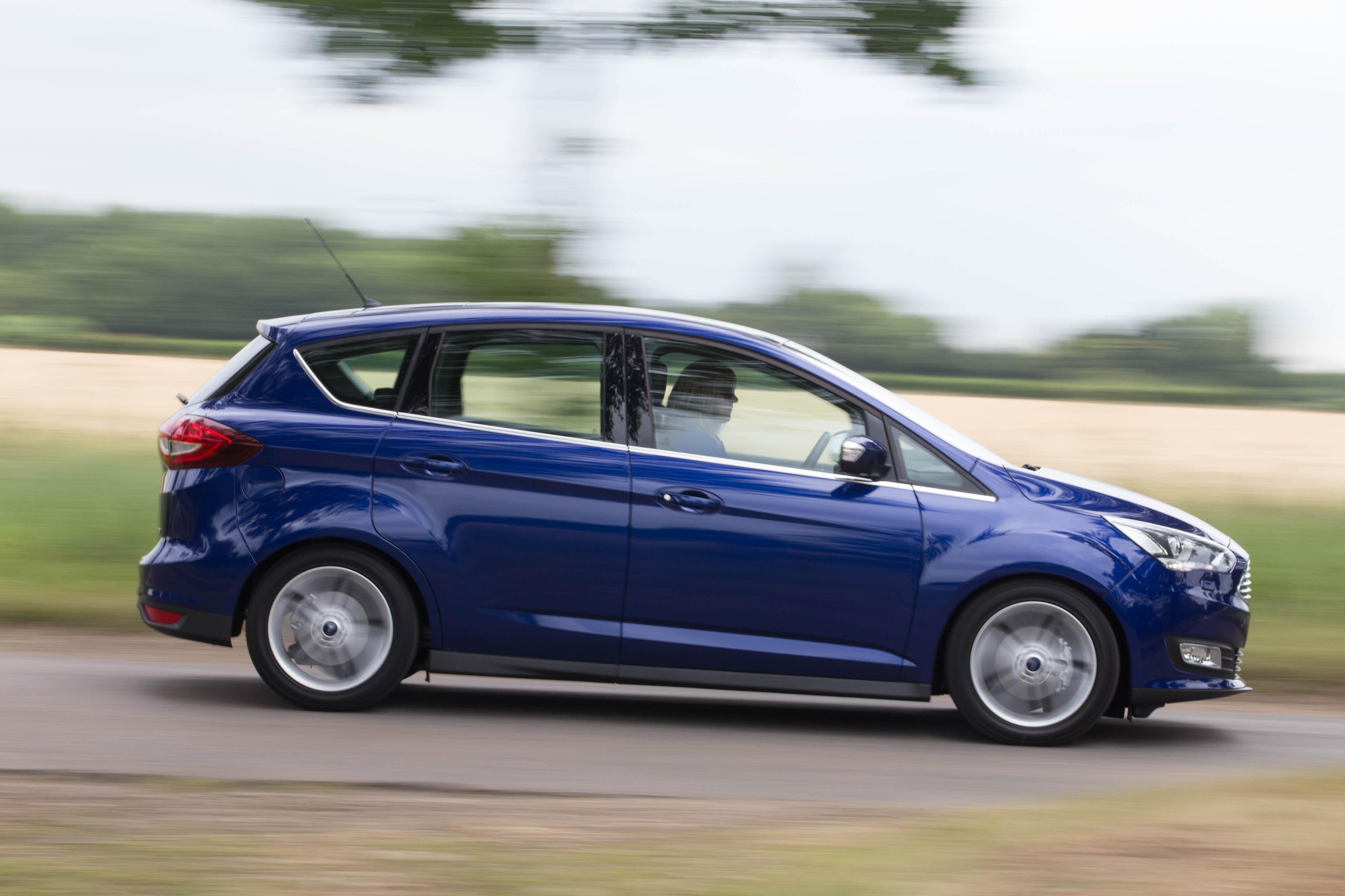 A side view of a blue Ford C-Max