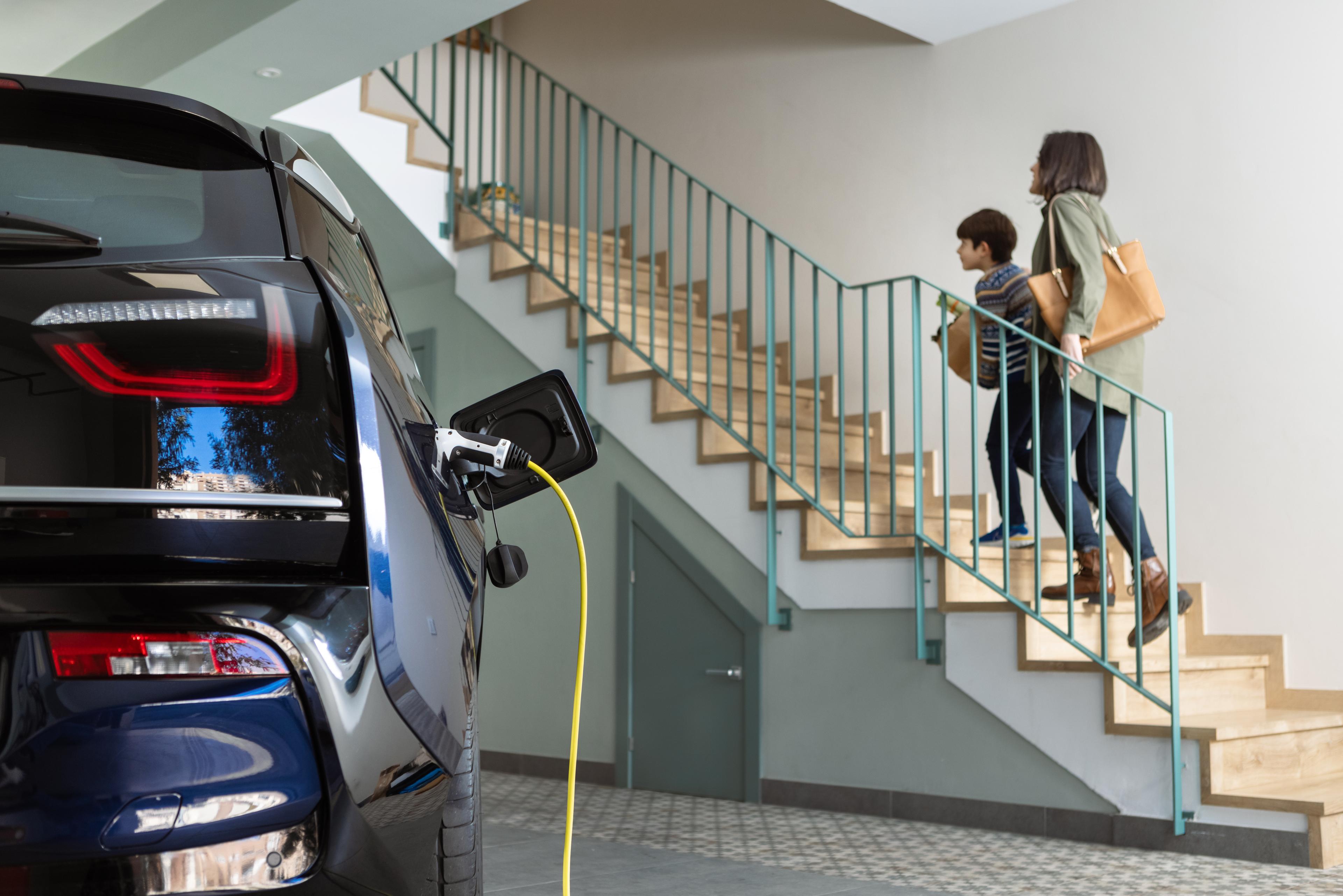 electric car charging home - family